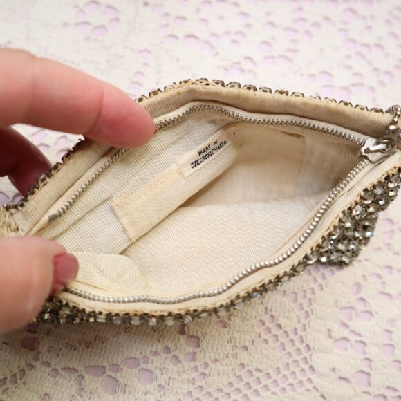 Antique 1920s Art Deco Rhinestone Pouch Czechoslovakia Glamorous Evening Bag Wri - Picture 9 of 13